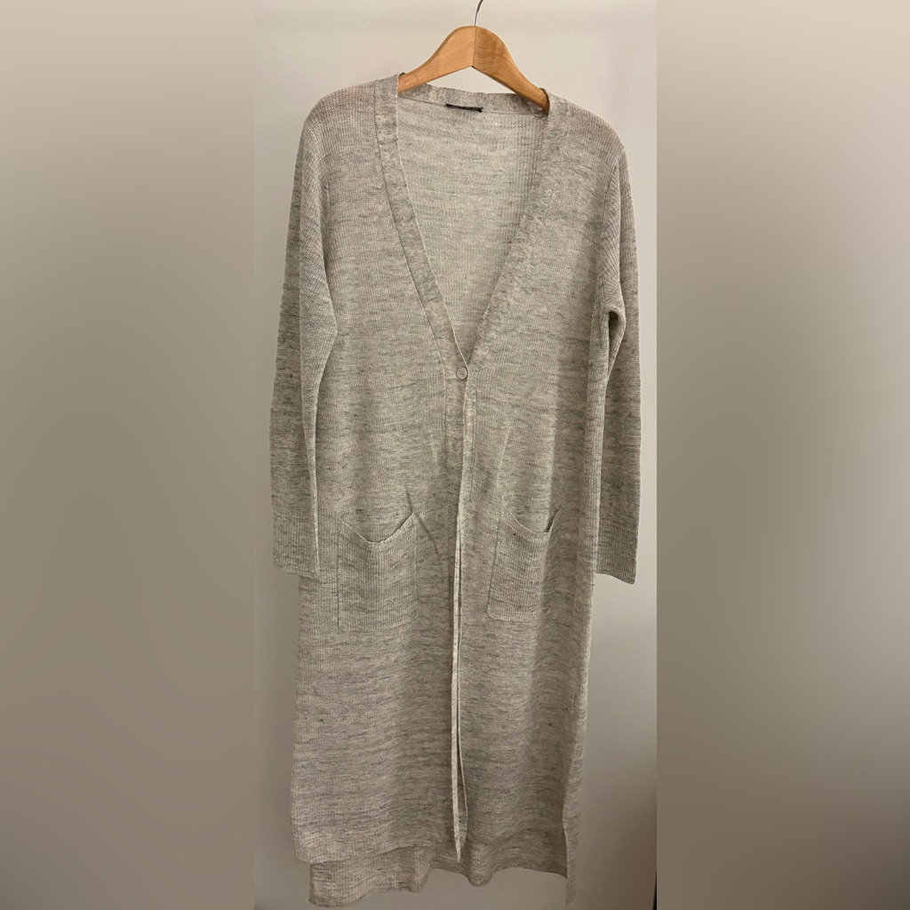 Eileen Fisher 100% Organic Linen Cardigan Duster, Size L, Color Oatmeal